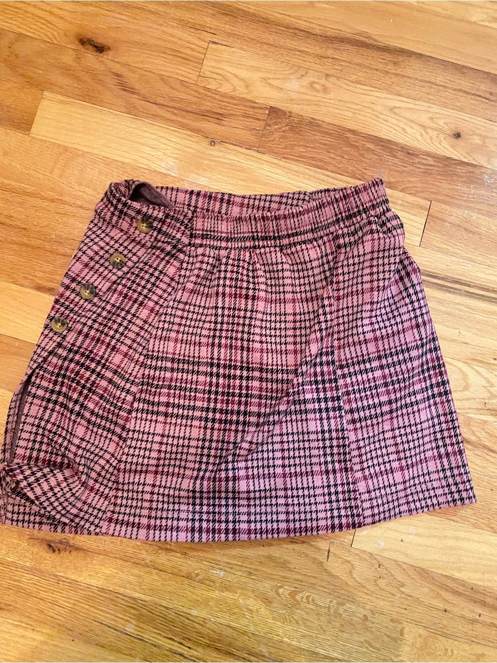 Pink Plaid Button-Accent Women's Skirt
